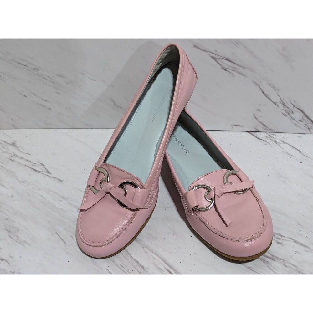 Antonio Melani Women's Pink Solid Soft Leather Loafers Flat Shoe Size 6.5
